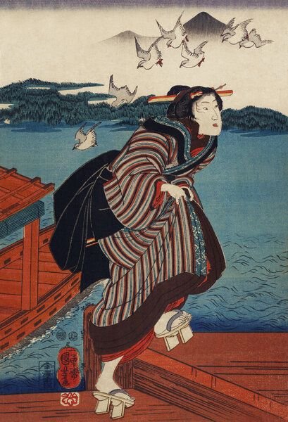 Photocircle Poster / Leinwandbild - Utagawa Kuniyoshi: Sanbashi no Onna