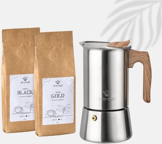 Ecoroyal Espressokocher Set + 500g Espressobohnen gemahlen