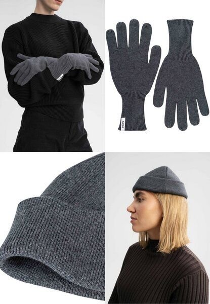 MELA Bundle Feinstrick Mütze kurz LESH + Strick Handschuhe RISHI