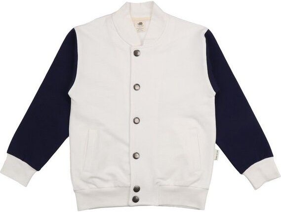 Kinder Bomberjacke Bio-Baumwolle, Offwhite/Navy, Druckknöpfe, Walkiddy