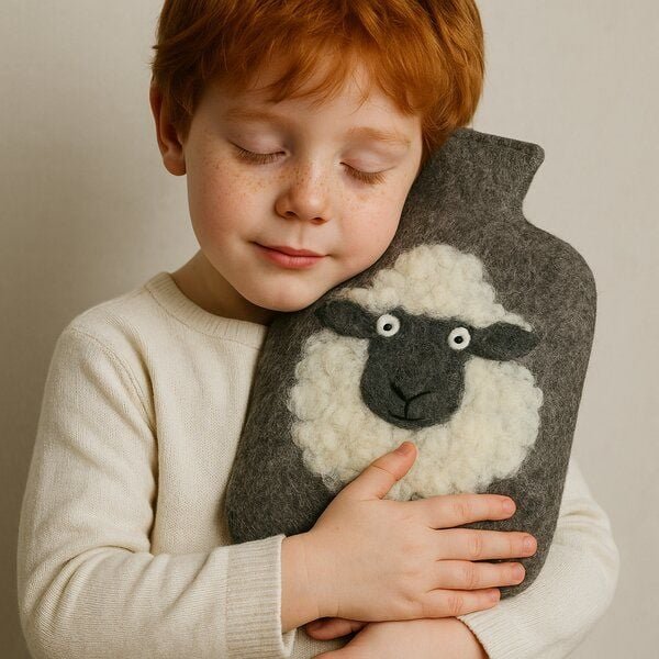 GLOBO Fair Trade Wärmflaschen-Hülle, Bezug aus 100% Wollfilz mit Schafmotiv – Handgefertigt aus Nepal, Fair Trade, für 2...