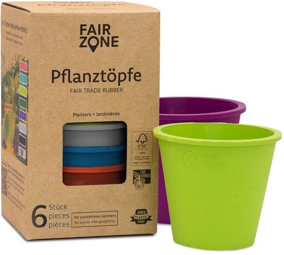FAIR ZONE Pflanztopf 6er Set aus fair gehandeltem Naturkautschuk