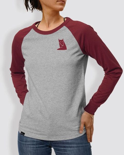 little kiwi Frauen Langarm-T-Shirt, "Fuchs", Heather Grey/Burgundy, Heather Grey/Navy