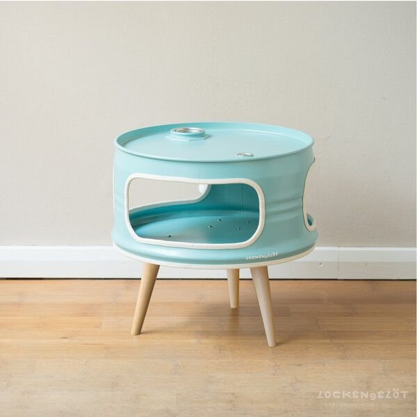 Lockengelöt Little Betty - Deckel mit Ausguss - Nachttisch / Couchtisch aus einem Ölfass