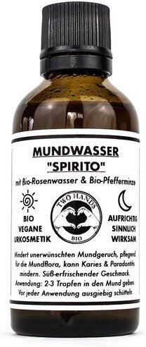 Two Hands BIO MundWasser „Spirito“ - Bio-Rosenwasser & Bio-Pfefferminze - Alkoholfrei - Bio Vegan
