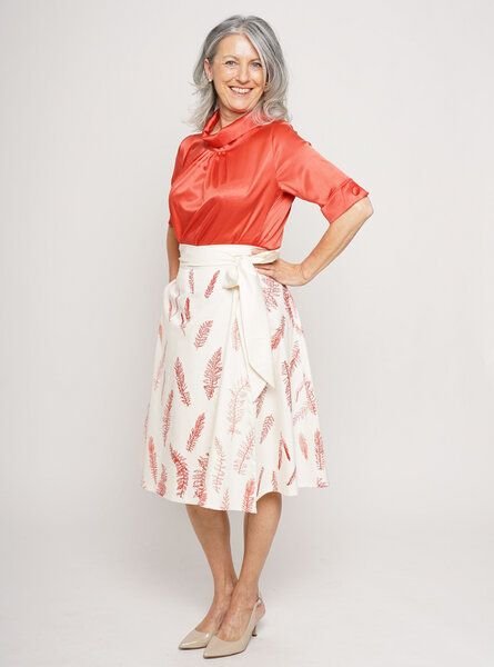 Peaces.bio - handbedruckte Biomode Tanzrock Schafgarbe in Cremeweiß