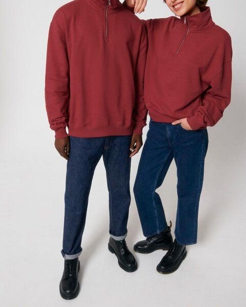 YTWOO Oversized Sweatshirt mit kurzem Reißverschluss aus reiner Bio-Baumwolle; Unisex Troyer