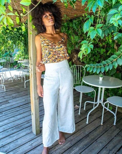 Aatise Leinenhose weit mit hohem Taillenbund Zove 100% Leinen