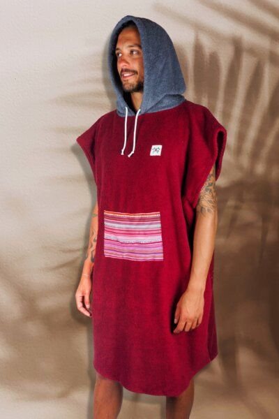 Zeachild Surfponcho Weinrot Aztek Bio-Frotte