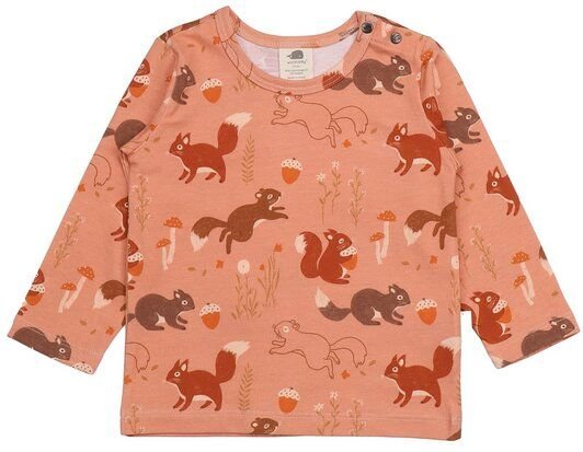 Kinder Langarmshirt GOTS-zertifiziert aus Bio-Baumwolle terrakotta mit Eichhörnchen-Muster – Walkiddy