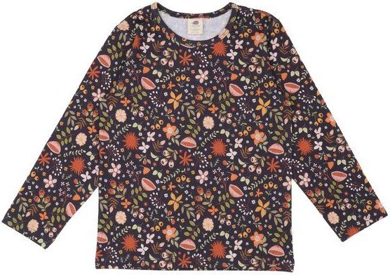 Kinder Langarmshirt GOTS-zertifiziert aus Bio-Baumwolle, Blumenprint, grau – Walkiddy, weich, hautfreundlich, nachhaltig...