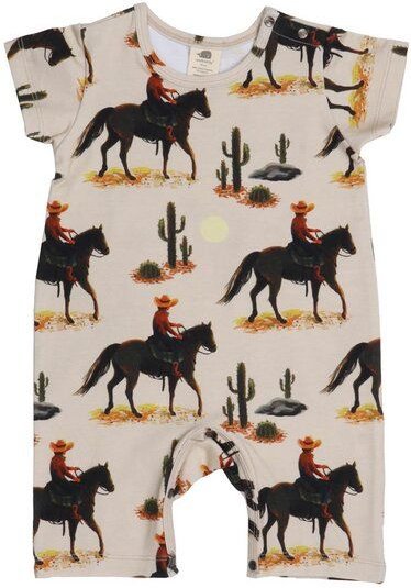 Bio-Baumwolle Kurzarm-Strampler 'The Cowboy' in Beige - Nachhaltig & Allergikerfreundlich von Walkiddy – GOTS zertifizie...