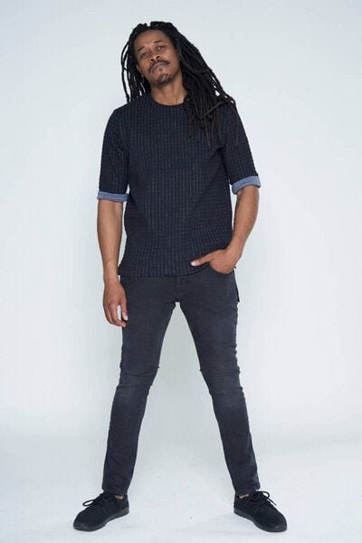 LUMEN organic Halbarm-Shirt STEPP schwarz/grau