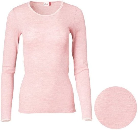 People Wear Organic Damen Baumwolle-Wolle-Seide Langarmshirt, rosa melange und wollweiß
