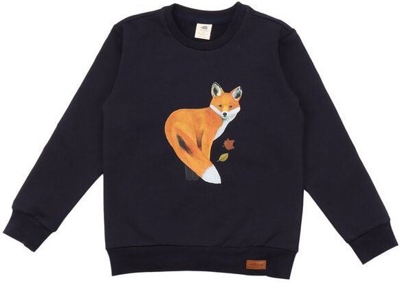 Kinder Sweatshirt GOTS zertifiziert Bio-Baumwolle, Dunkelblau, Fuchs-Motiv, Walkiddy
