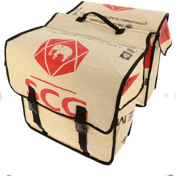 MoreThanHip Doppelte Fahrradtasche aus recycelten Zement- oder Fischfuttersäcken - Mumba