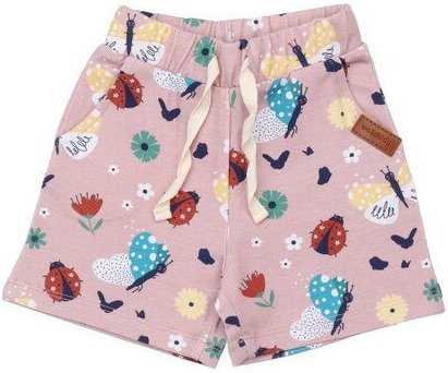 Kinder Shorts GOTS zertifiziert – Bio-Baumwolle mit Elasthan, Rosa mit Marienkäfer- & Schmetterlingsmotiv | Walkiddy
