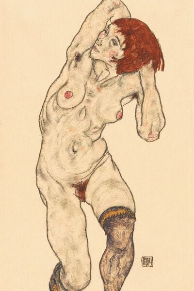 Photocircle Poster / Leinwandbild - Egon Schiele: Nude in Black Stockings
