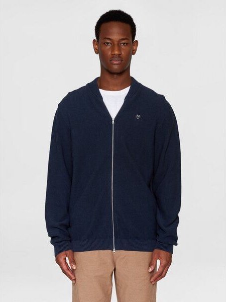 KnowledgeCotton Apparel Herren Cardigan "FIELD Pique Badge Knit" aus Biobaumwolle mit Reißverschluß