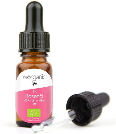 NeoOrganic Bio-Rosenöl (Rosa Damascena) – 5% naturreines ätherisches bio Rosenöl in bio Weingeist, aus dem bulgarischen ...