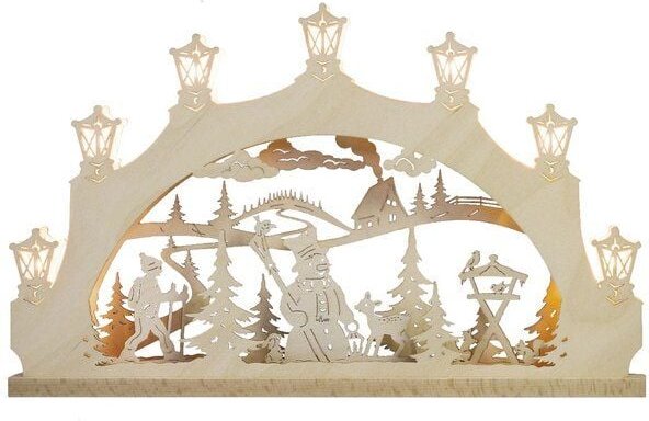 Weigla® Holzkunst Kleiner Schwibbogen "Schneemann" 7 flammig LED Beleuchtung
