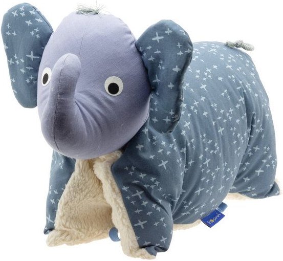 Flosinn Kuschelkissen Elefant als Reisekissen mit Teddyplüsch aus Baumwolle. Personalisierbar