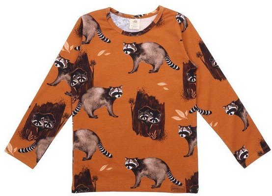 Langarmshirt Bio Braun Walkiddy – Nachhaltig, GOTS-zertifiziert, 95% Bio-Baumwolle, Curious Raccoons Design. Ideal für B...