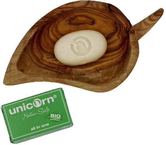 Thumbnail - unicorn mini edition - kleine Seife und Olivenholz-Schale Blatt für Dusche oder Waschbecken