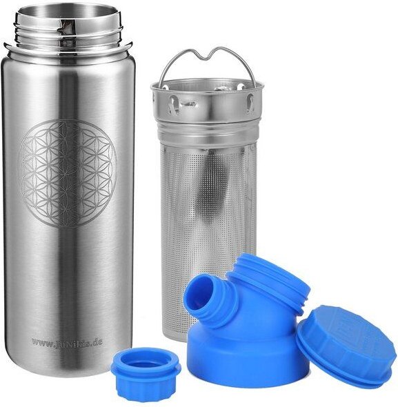 JN JuNiki's JuNiki's "Blume des Lebens" Edelstahl Trinkflasche 550ml + Teefilter