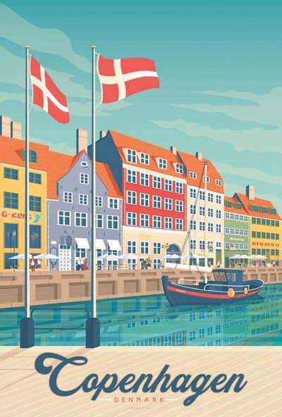 Photocircle Poster / Leinwandbild - Kopenhagen Vintage Travel Wandbild