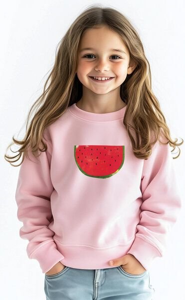 Meladi Kinder Sweater aus Biobaumwolle - Melone auf Light Pink