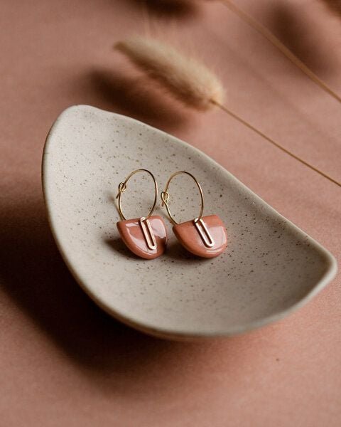 lille mus Creolen 'Halbkreis Oval' aus Porzellan und 925 Silber / vergoldet