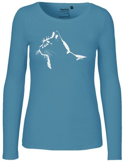 HANDGEDRUCKT "Stubentiger" Frauen Longsleeve aus reiner Biobaumwolle (kbA)