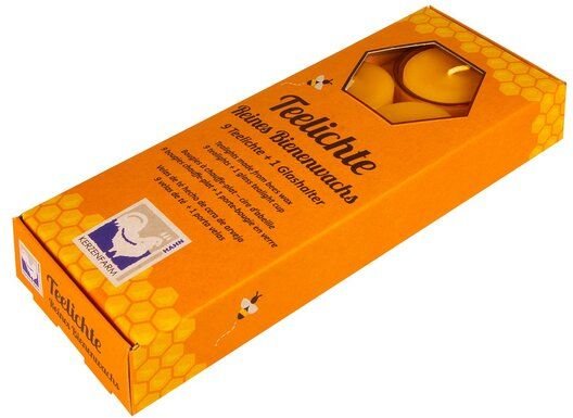 Kerzenfarm Hahn Bienenwachs-Teelichte mit Glasteelichthalter