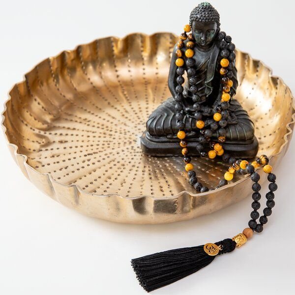 Divasya Mala Kette "Innere Stärke" aus Lavastein, Tigerauge & Mookait