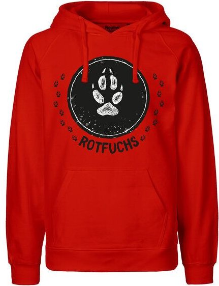 HANDGEDRUCKT "Trittsiegel RotFuchs" Männer Hoody aus reiner Biobaumwolle (kbA)