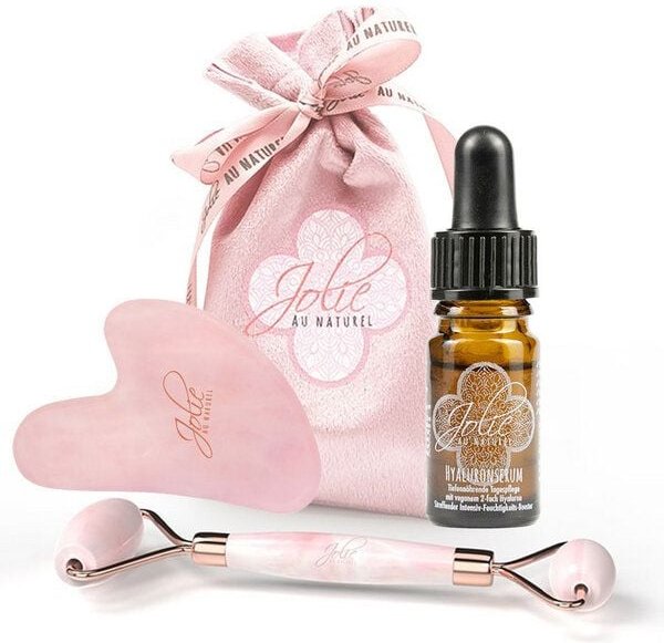 Jolie au naturel Gua Sha Stein I Rosenquarz Roller I Hyaluron Serum I Premium Qualität I Vitamin C