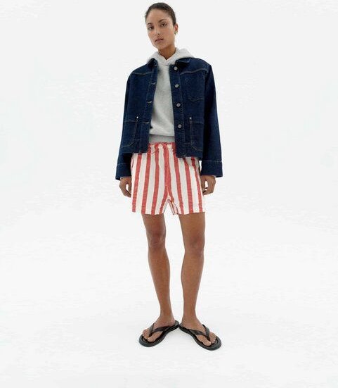 Thumbnail - thinking mu Geranio Shorts - Red Maxi Stripes - Damen Shorts aus Bio-Baumwolle