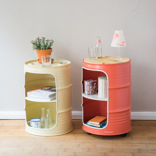 Lockengelöt Nachttisch/Couchtisch aus einem kleinen Ölfass