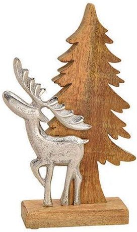 Mitienda Shop Tannenbaum mit Elch aus Holz und Metall Aufsteller, Weihnachtsdeko