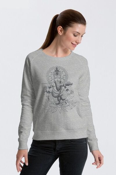 Peaces.bio - handbedruckte Biomode Bio Damen-Sweatshirt Ganesha