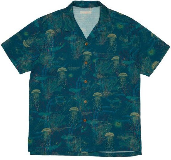 Nudie Jeans Kurzarm-Hemd Arvid Hawaii Deep Sea