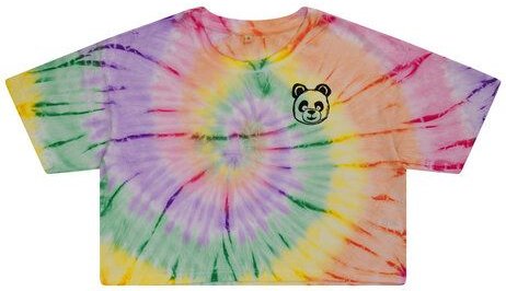 ilovemixtapes Kleiner Panda Women Batik Regenbogen Cropped Top T-Shirt aus Bio-Baumwolle