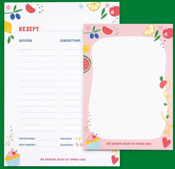 Bow & Hummingbird Notizblock-Set „Die geheime Zutat ist immer Liebe“ – Für Rezepte & Notizen mit Herz