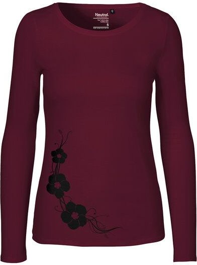 HANDGEDRUCKT "Hibisken" Frauen Longsleeve aus reiner Biobaumwolle (kbA)