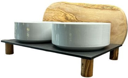 Olivenholz erleben Futterstation MOUNTAIN , 2 x 0,9 Liter, runde Füße, erhöht