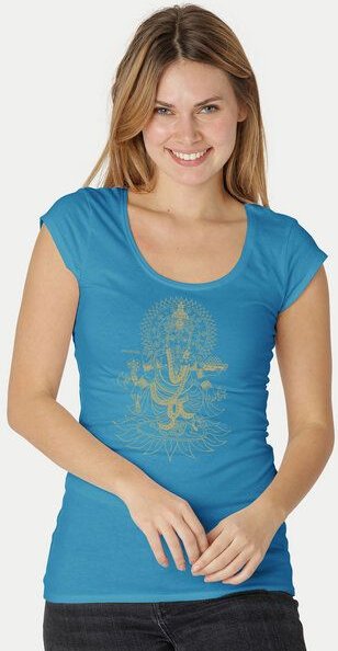 Peaces.bio - handbedruckte Biomode Bio-Damen-Roundneck-Shirt "Ganesha"