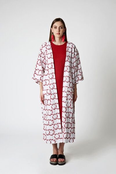 ÏMAIMA Sare bestickter Maxi Kimono aus Bio-Baumwolle