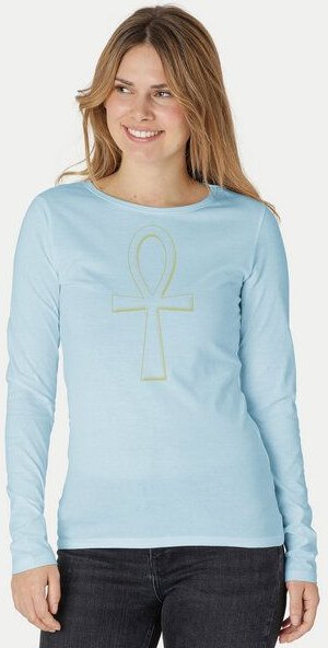 Peaces.bio - handbedruckte Biomode Bio-Damen-Langarmshirt "Ankh"