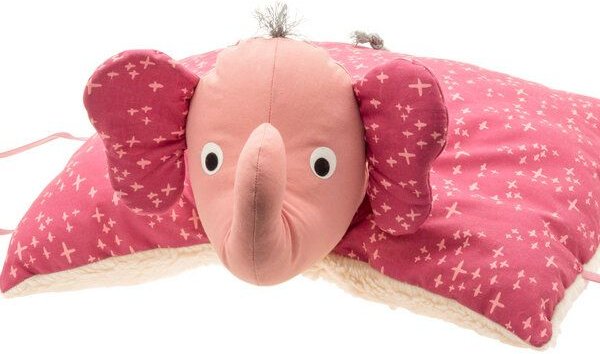 Flosinn Kuschelkissen Elefant als Reisekissen mit Teddyplüsch aus Baumwolle. Personalisierbar